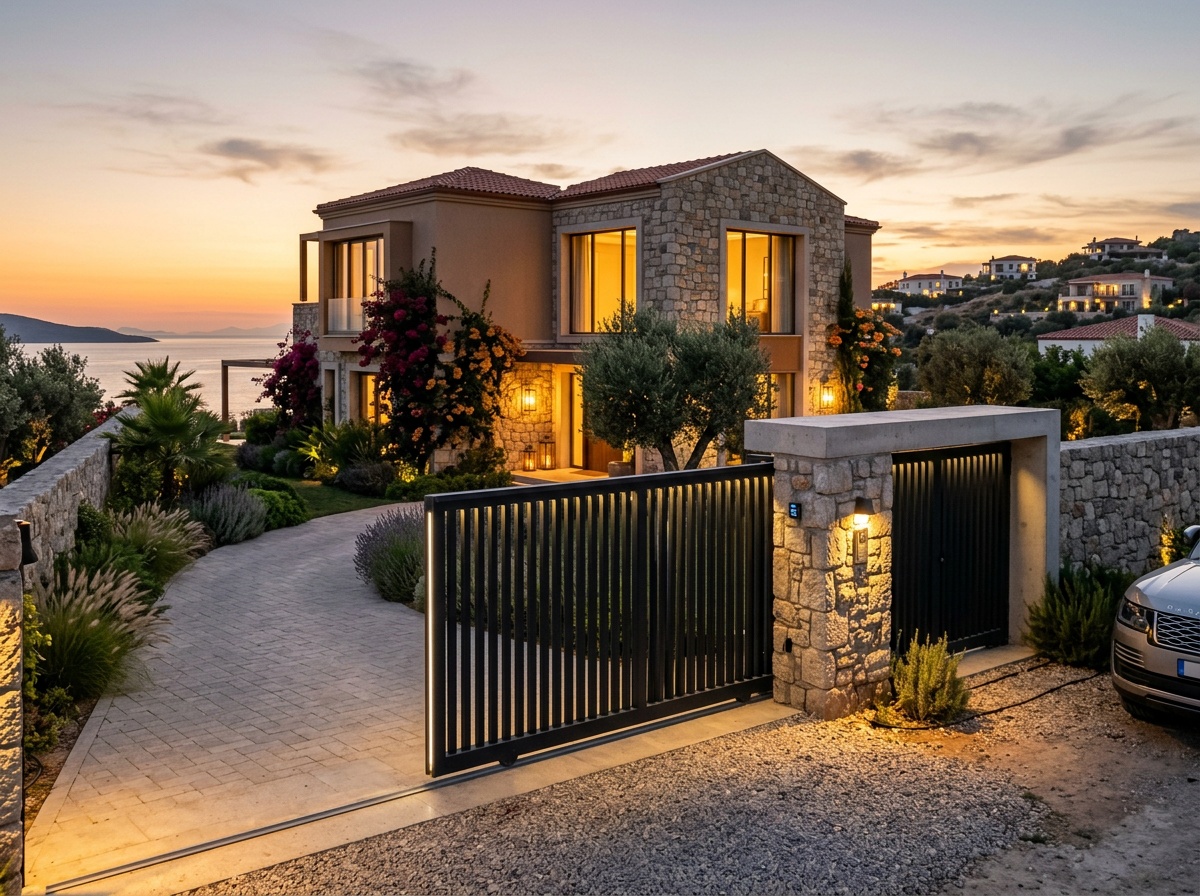 Olympus Series-S black powder-coated steel sliding gate