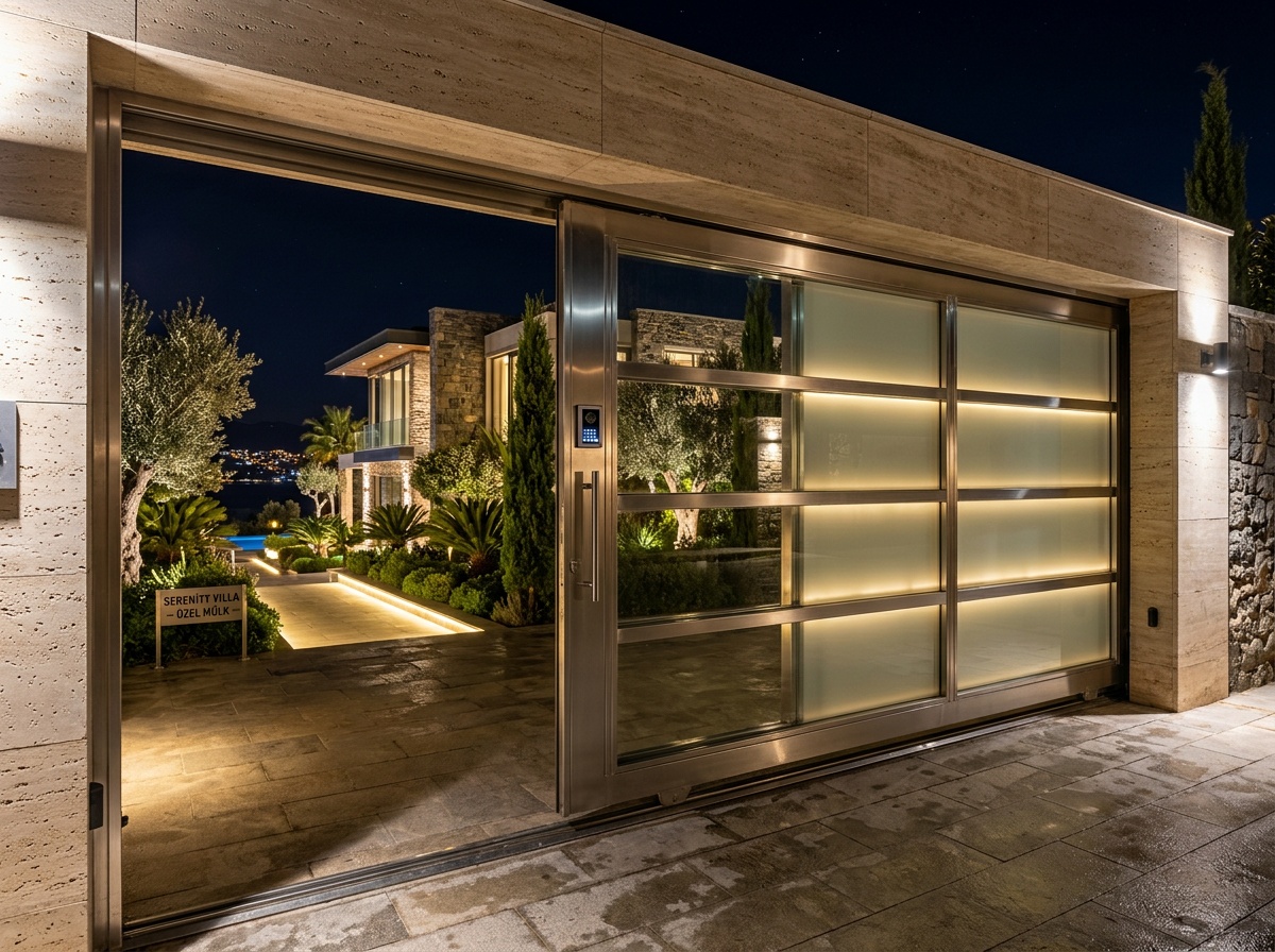 Olympus Series-G stainless steel and glass panel sliding gate